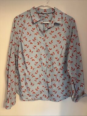 Boden Pale Blue Classic Button-Up Shirt with Red Cherry Motif